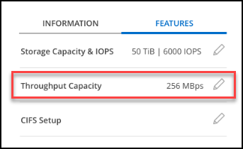 A screenshot of the location of the change throughput capacity menu.