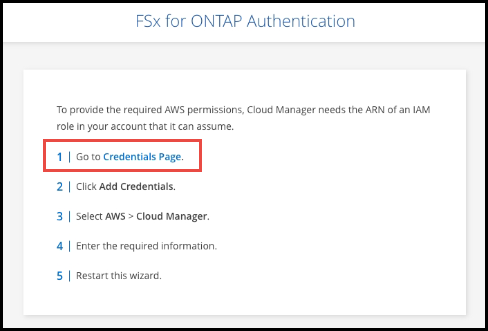 A screenshot of the steps to add the ARN for an AWS IAM role with FSx for ONTAP permission.