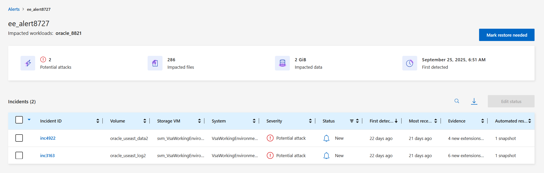 Alert incidents page
