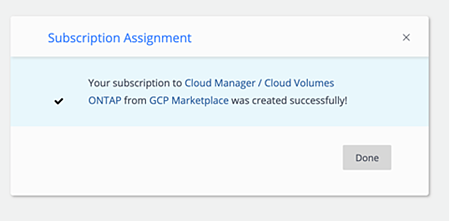 A screenshot of mapping a GCP subscription to a NetApp account.