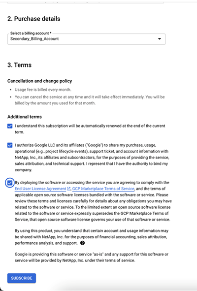 A screenshot of the GCP terms and conditions.