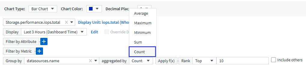 aggregation drop-down showing Count