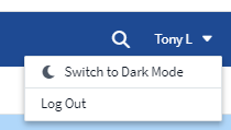 Switch to Dark Theme is available in the User drop-down
