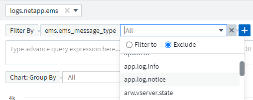 Log Filter Showing Exclude option