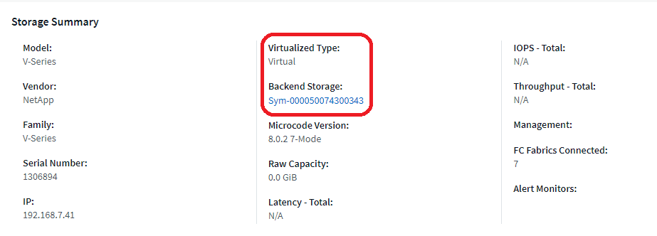 Storage Landing Page showing Virtual and backed storage information