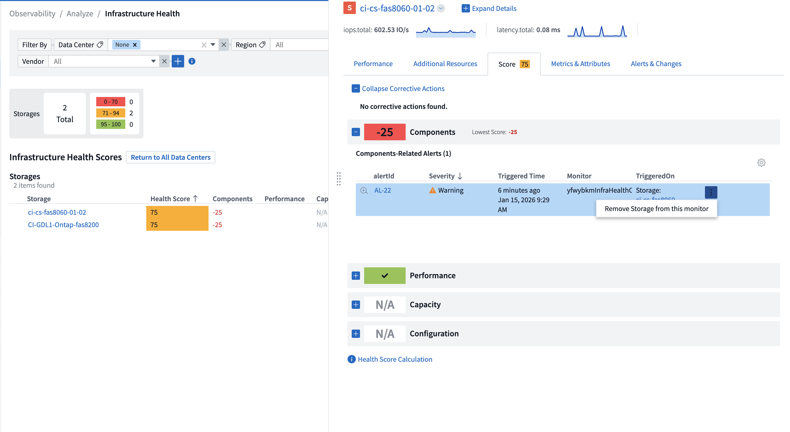 exclude object from health monitoring
