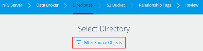 Screenshot that shows the Filter Source Objects option when selecting a directory.