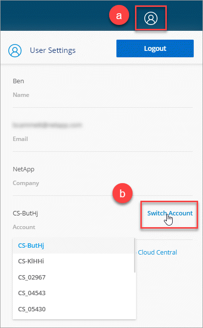 A screenshot that shows the User Settings menu where you can access the Switch Account drop-down list.