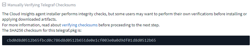 Agent Checksum values shown during installation