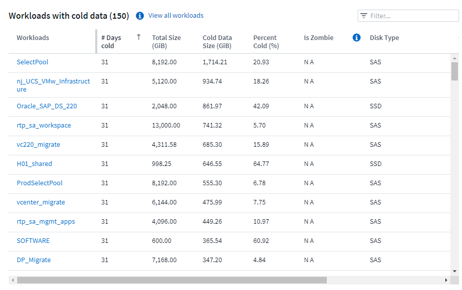 Cold Data Workload Table