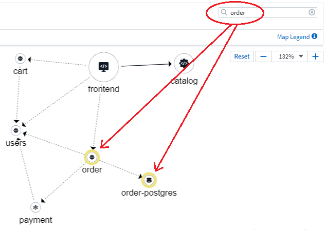 typing in find box highlights workloads