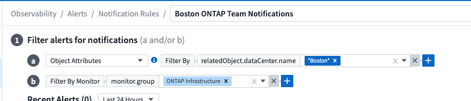 setting filters for notification rule