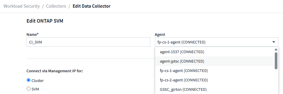 Agent selector for migrating a collector