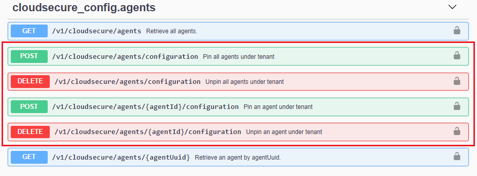 cloudsecure agent APIs to pin and unpin agents