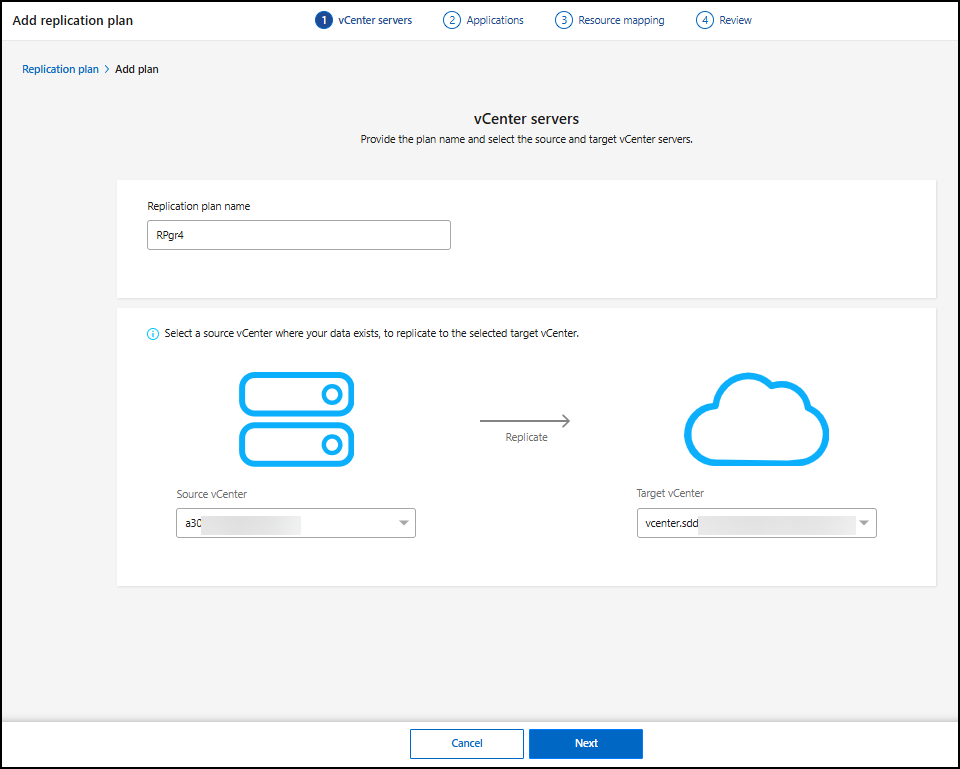 Screenshot showing the Add replication plan > Add plan page