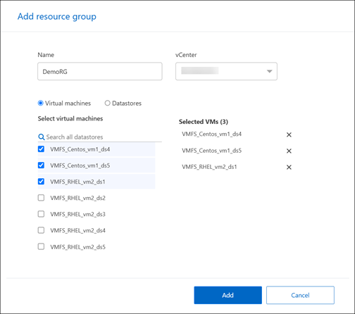 Screenshot showing the Add resource groups page