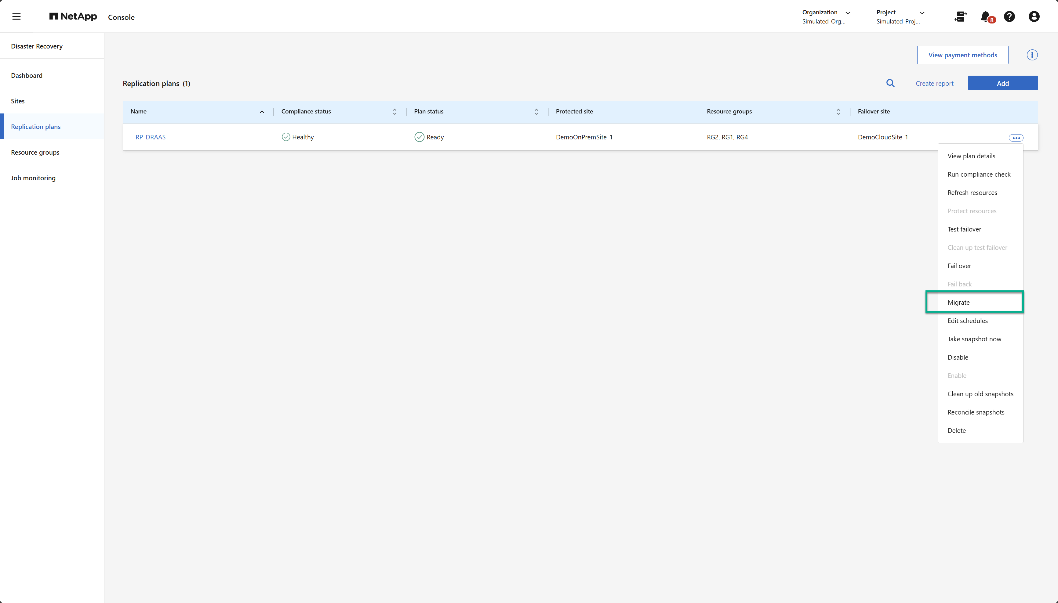 Migrate menu option