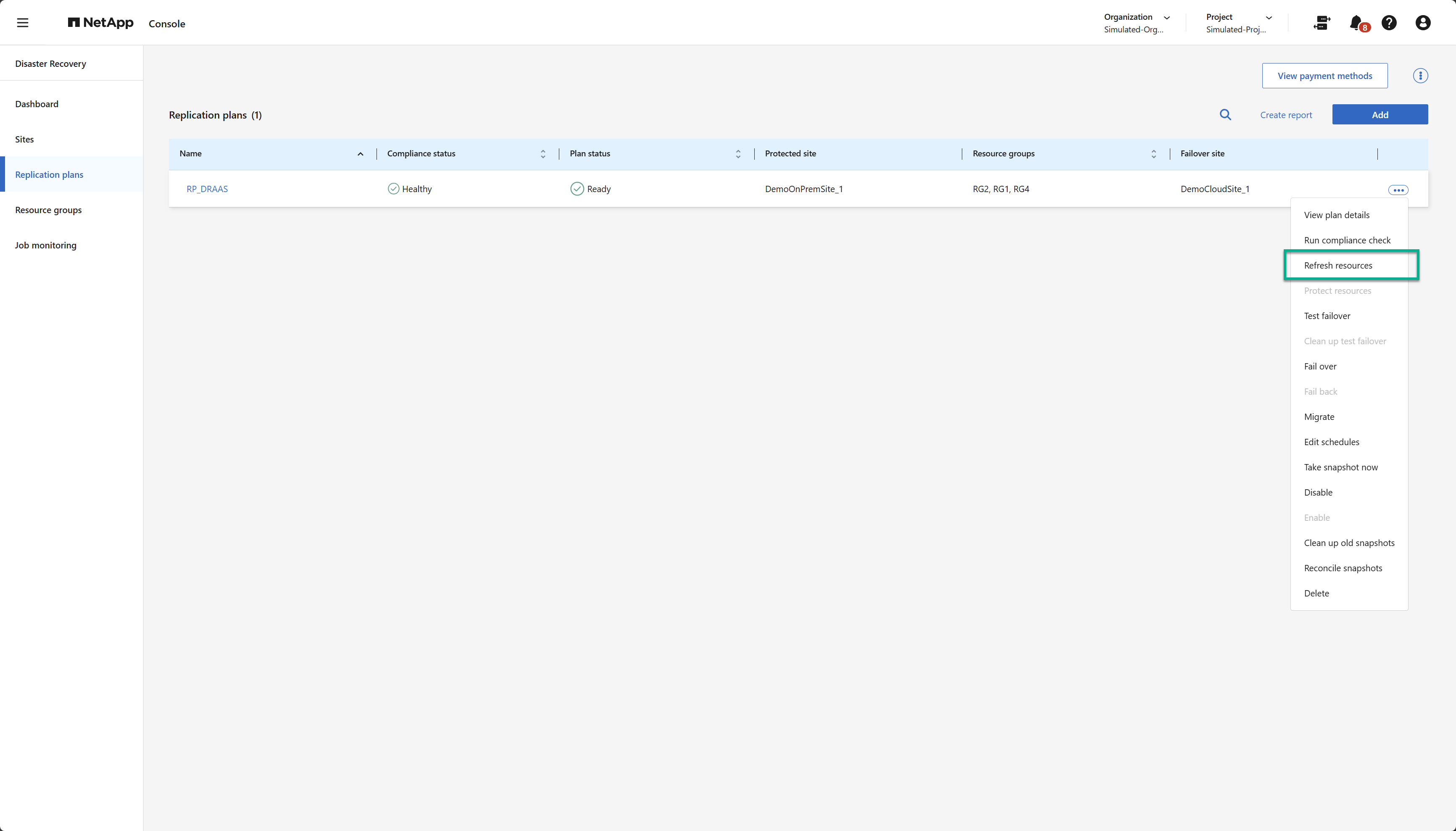 Refresh resources menu option