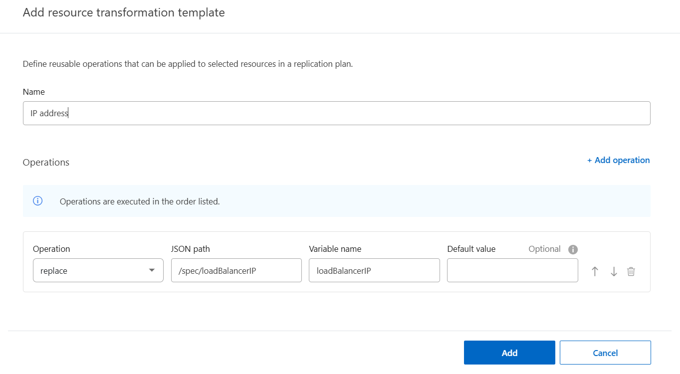 Screenshot of resource transformation template