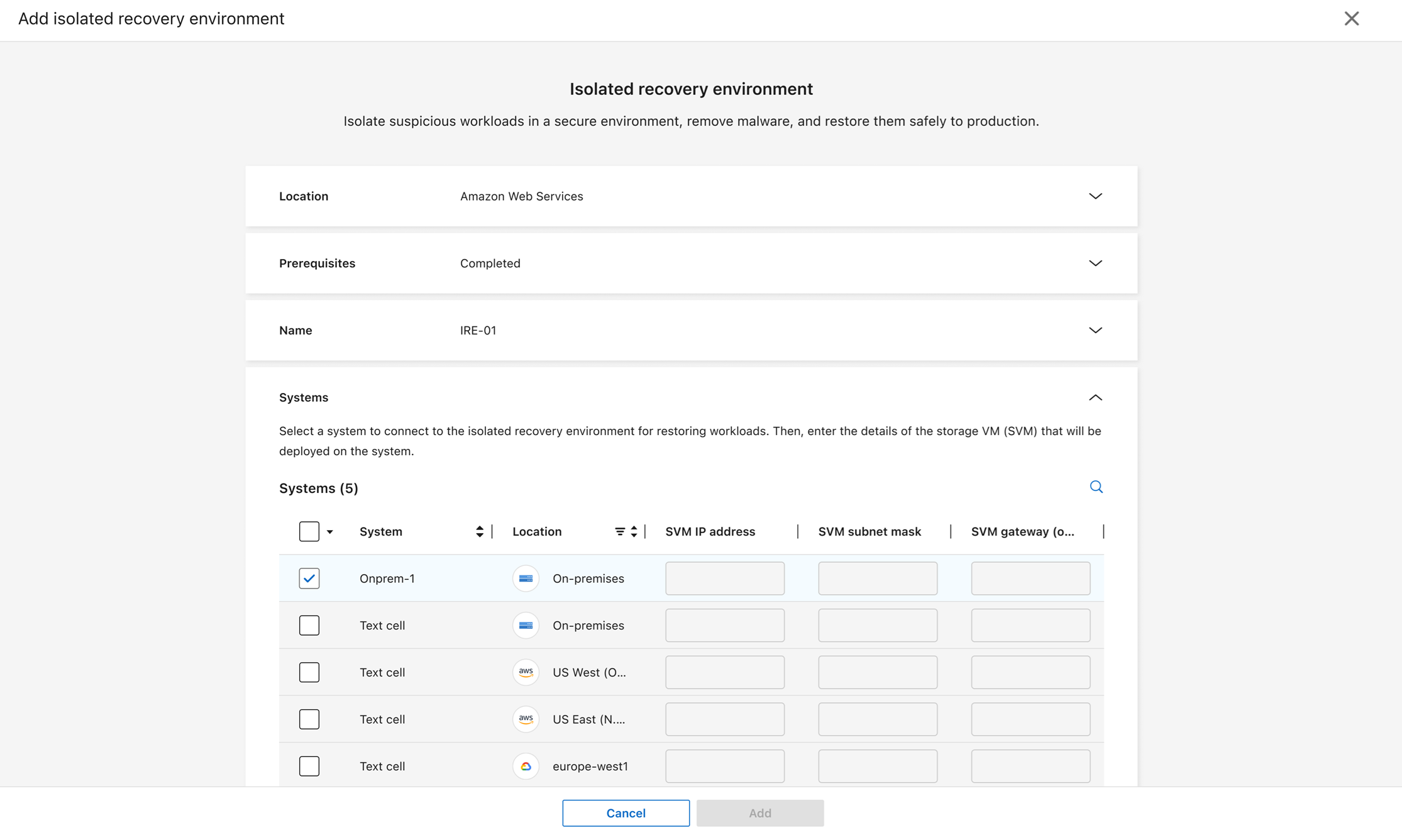 Screenshot of systems selection interface.