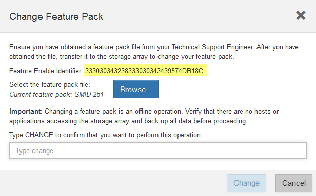 sam1130 ss e2800 change feature pack feature enable identifier copy maint e2800