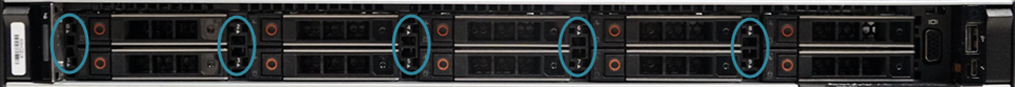 Shows the front of the R640 server with the slot numbering shown for each drive.