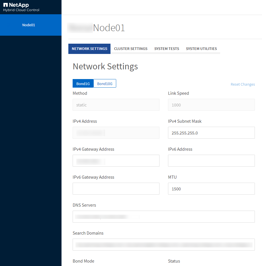 Per node UI network settings page