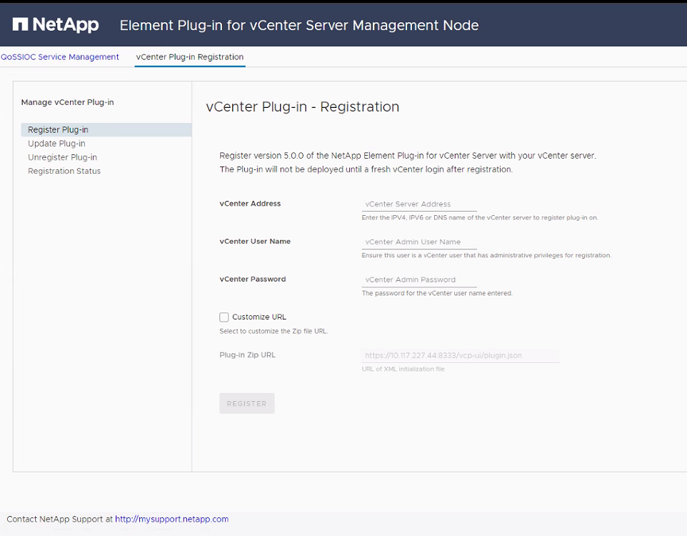 depicts the registration utility UI for the plug-in