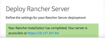 Rancher deployment completion and URL