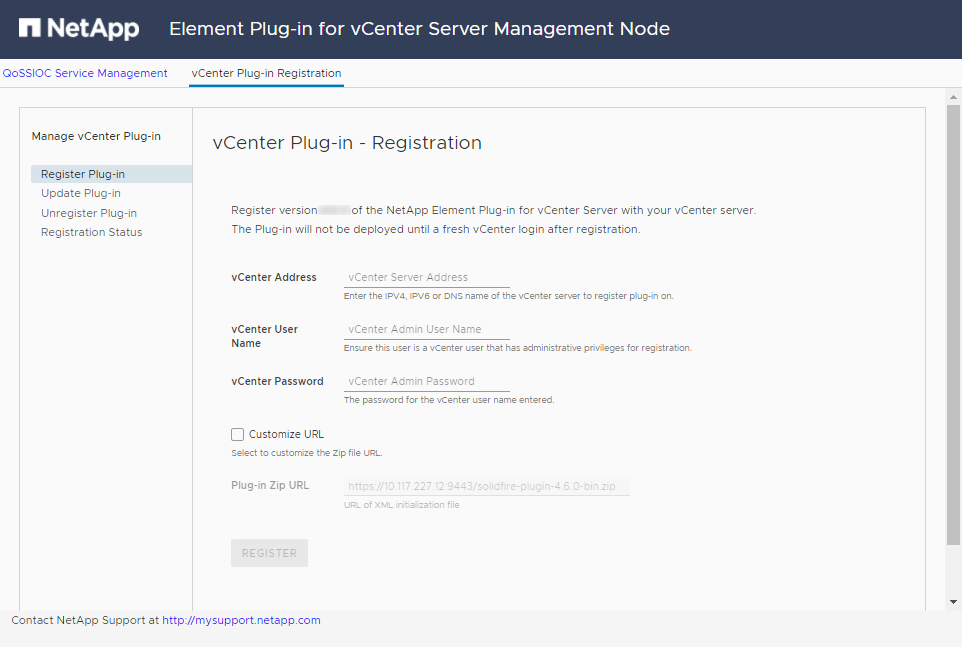 depicts the registration utility UI for the plug-in
