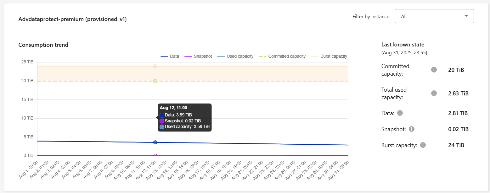 Advanced Data Protection Premium consumption chart for primary site