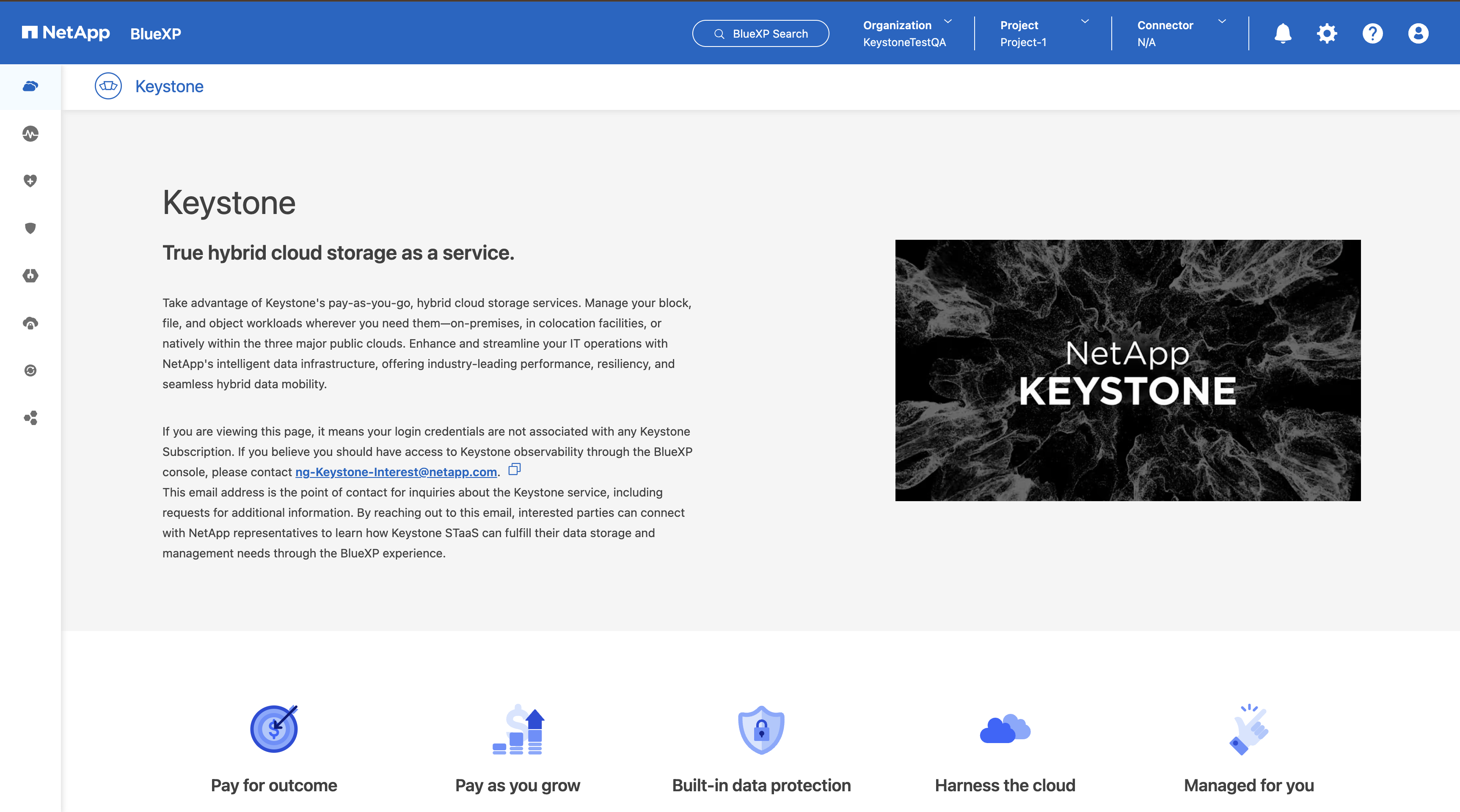 the Keystone dashboard page
