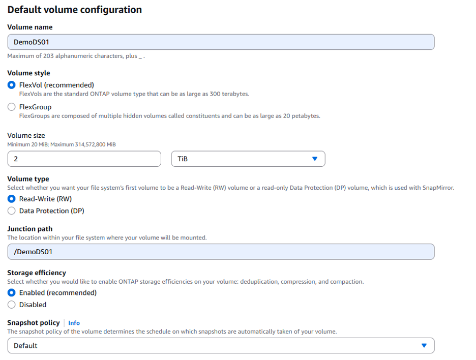 Figure representing the Default volume configuration dialog