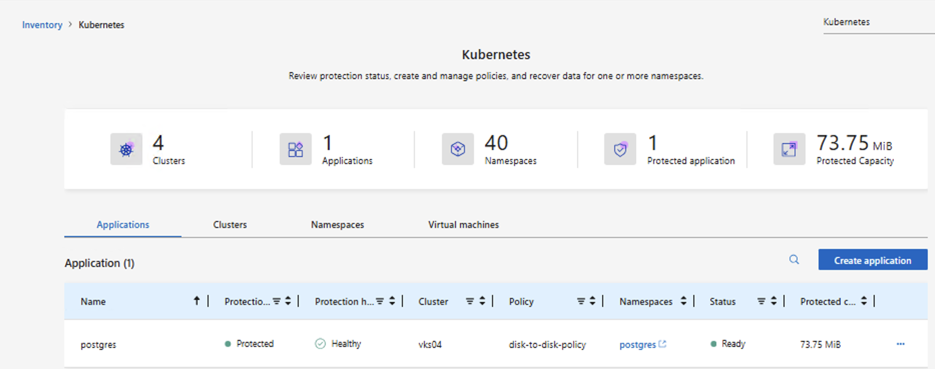 Restored application to the same namespace