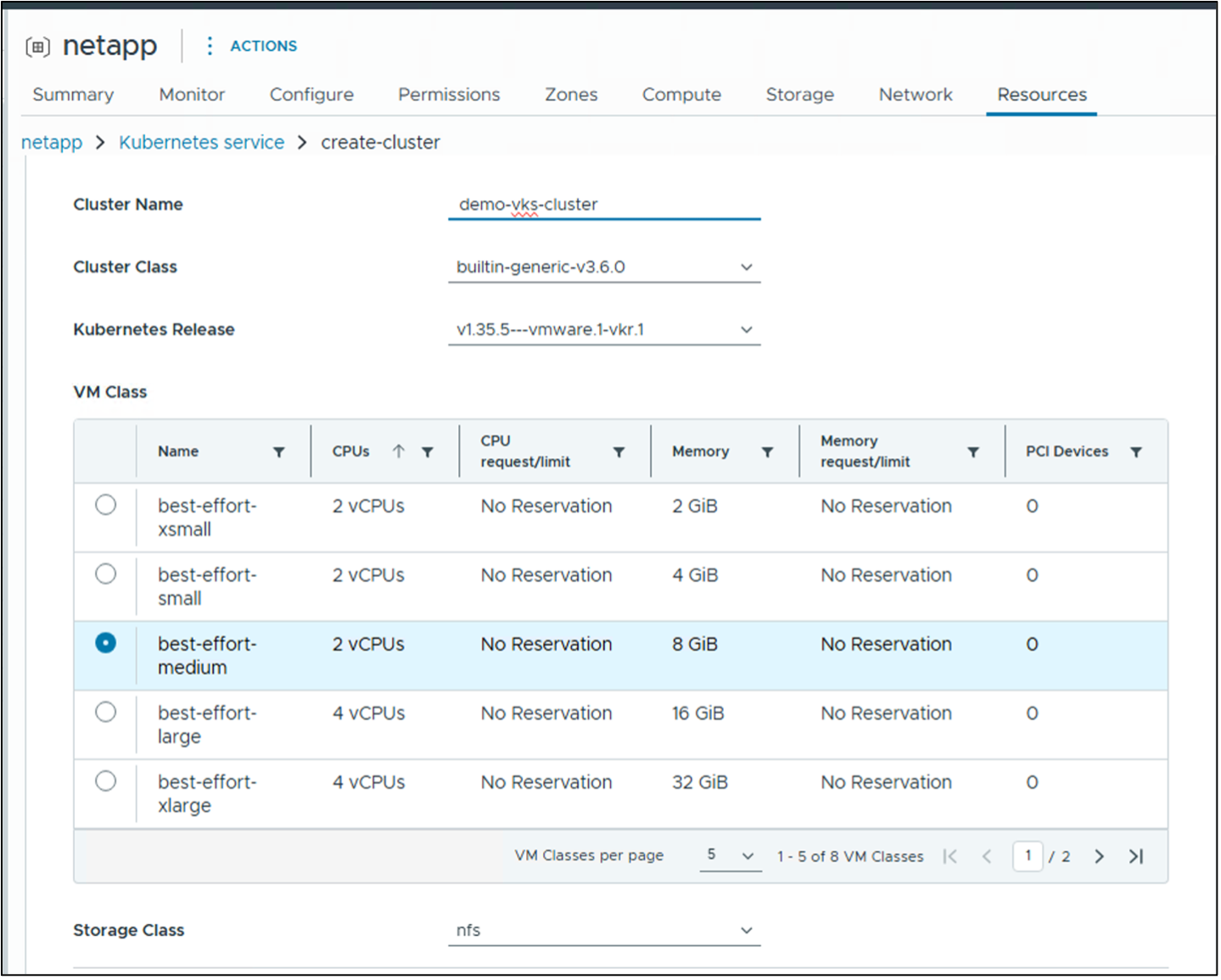 Create cluster General settings