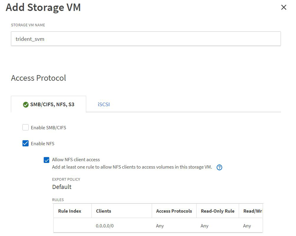 SVM Create with NFS