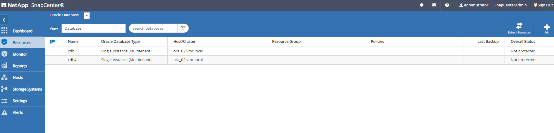 Screenshot showing SnapCenter configuration.