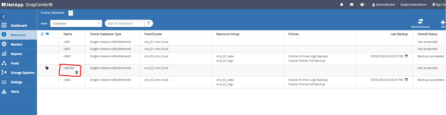 Screenshot showing SnapCenter configuration.