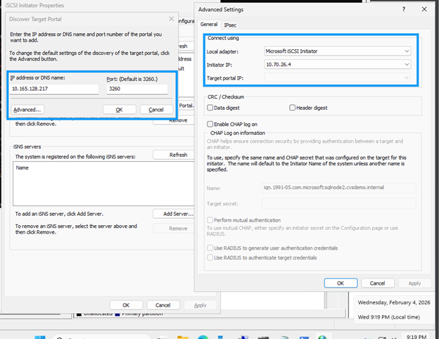 Discover iSCSI target portals
