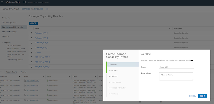 Screenshot showing a custom storage capability profile configuration.