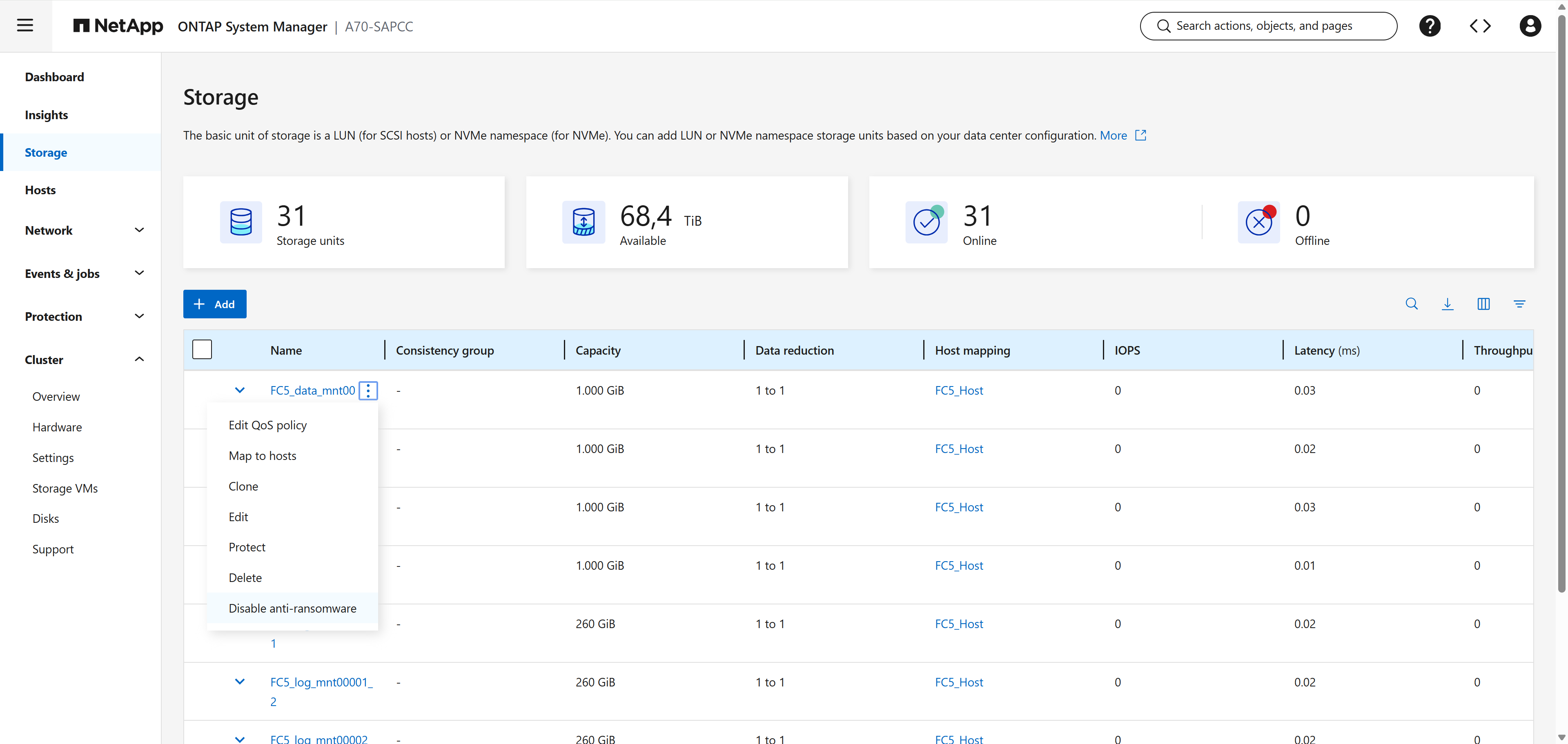 ONTAP System Manager - LUN Overview