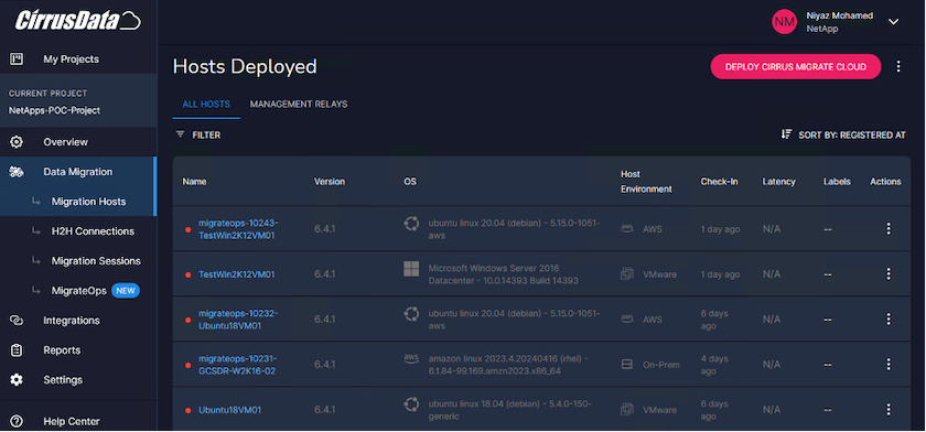 Image of the Cirrus Data projects user interface