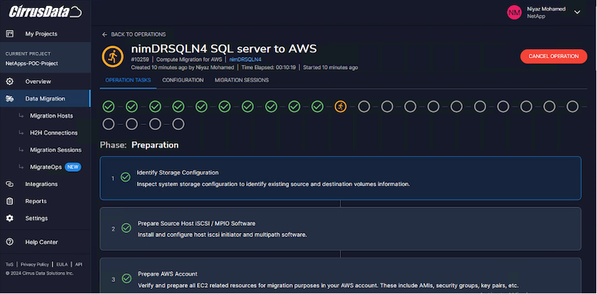 Image of the Cirrus Data migration progress