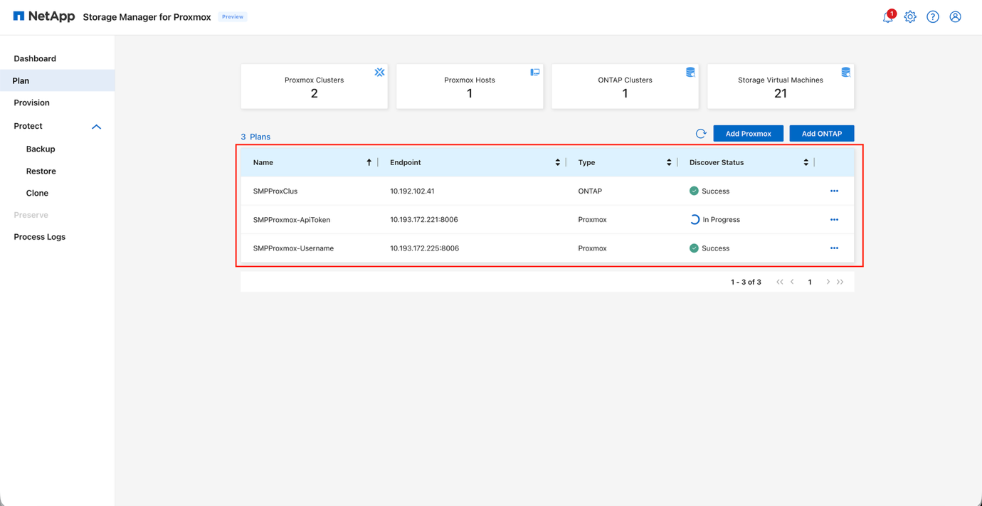SMP Plan discovery showing VMs and associated metadata