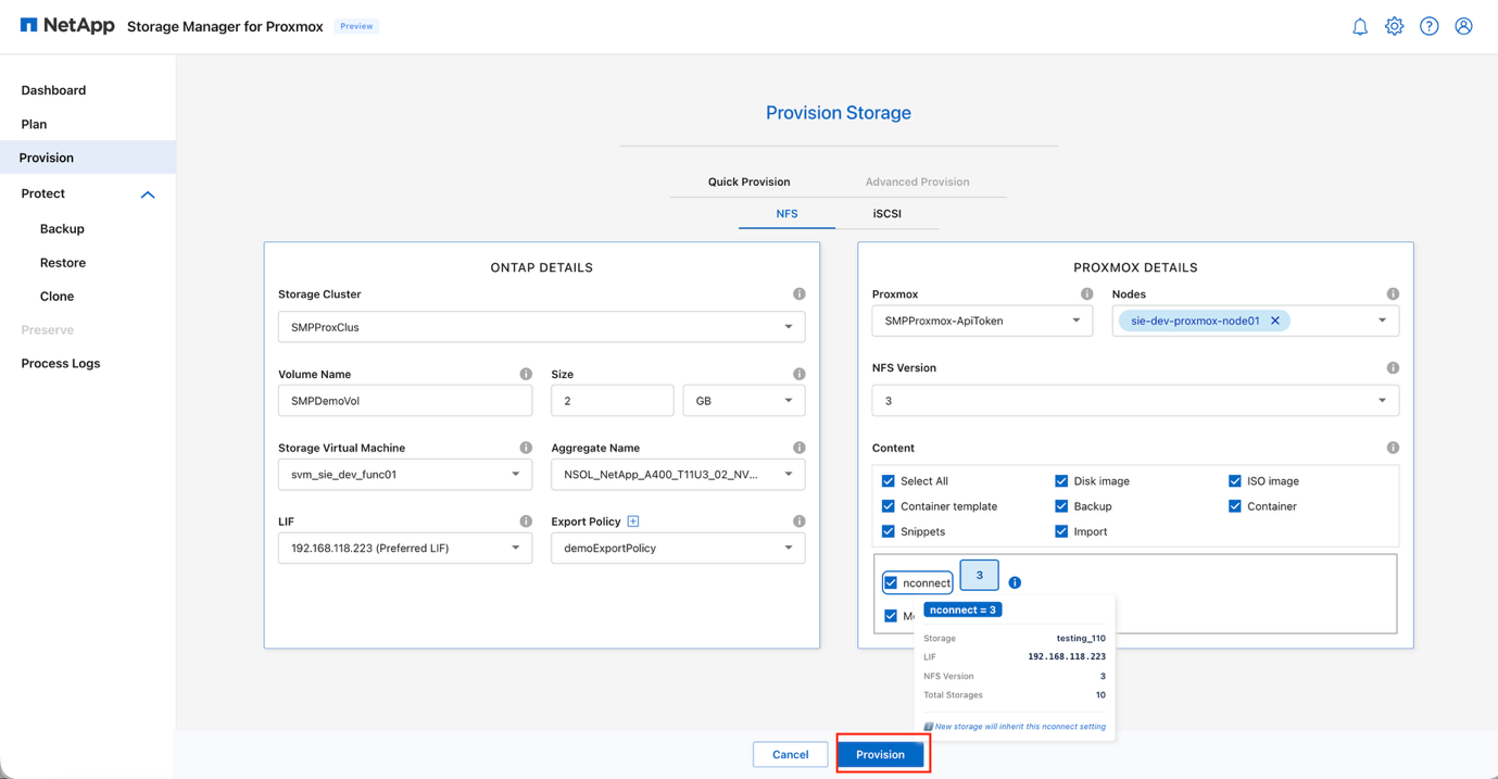 Proxmox Details section for NFS datastore configuration