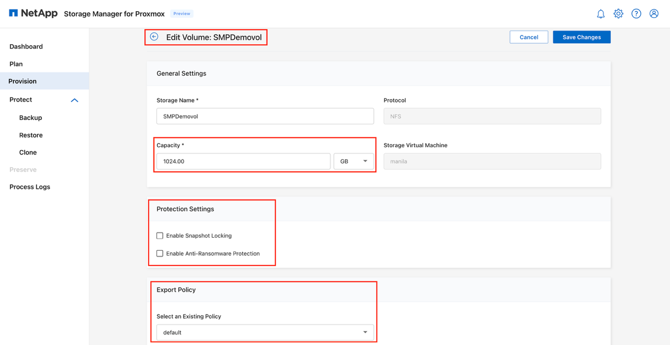 Edit Volume dialog showing volume configuration options