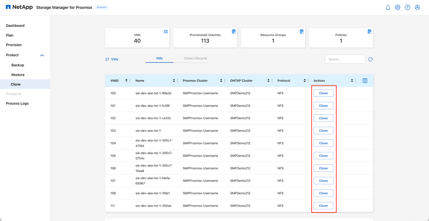 Clone VM dialog showing target node selection