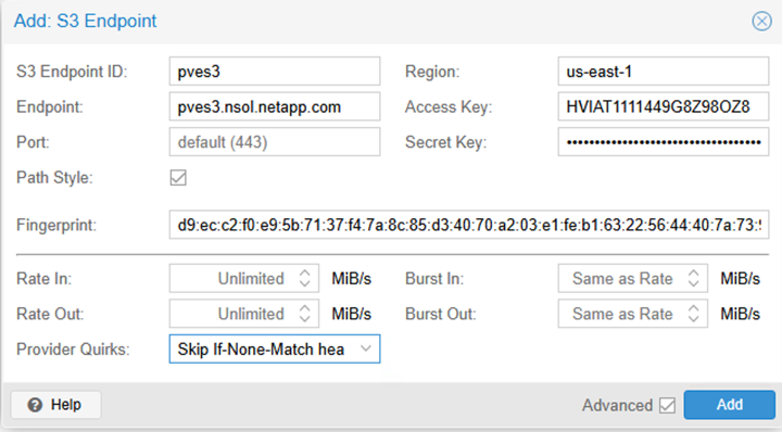S3 Endpoint configuration in PBS