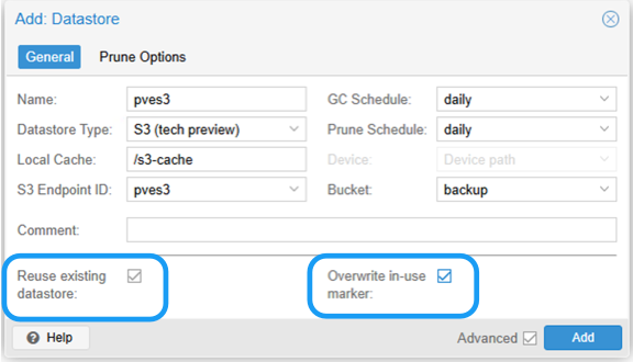 Reusing existing S3 datastore in PBS