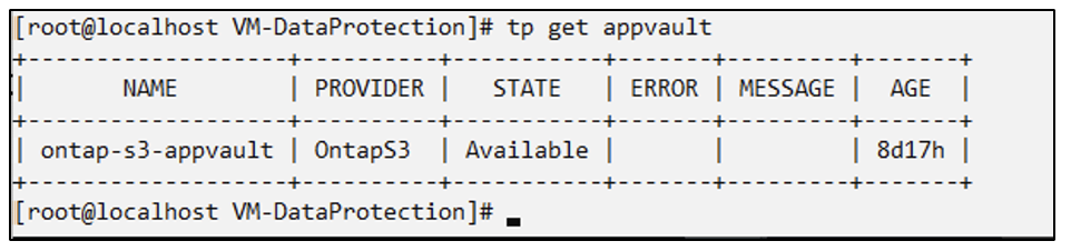 ONTAP S3 Appvault created